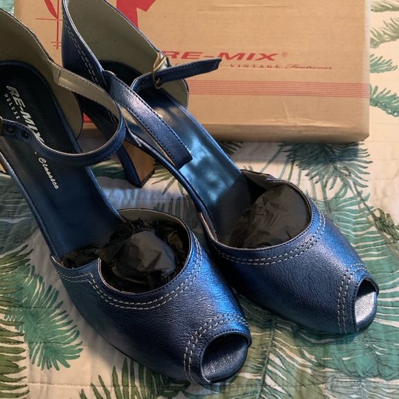 Re-mix Vintage Size 11 Blue Heels Retro Pinup - Picture 10 of 16